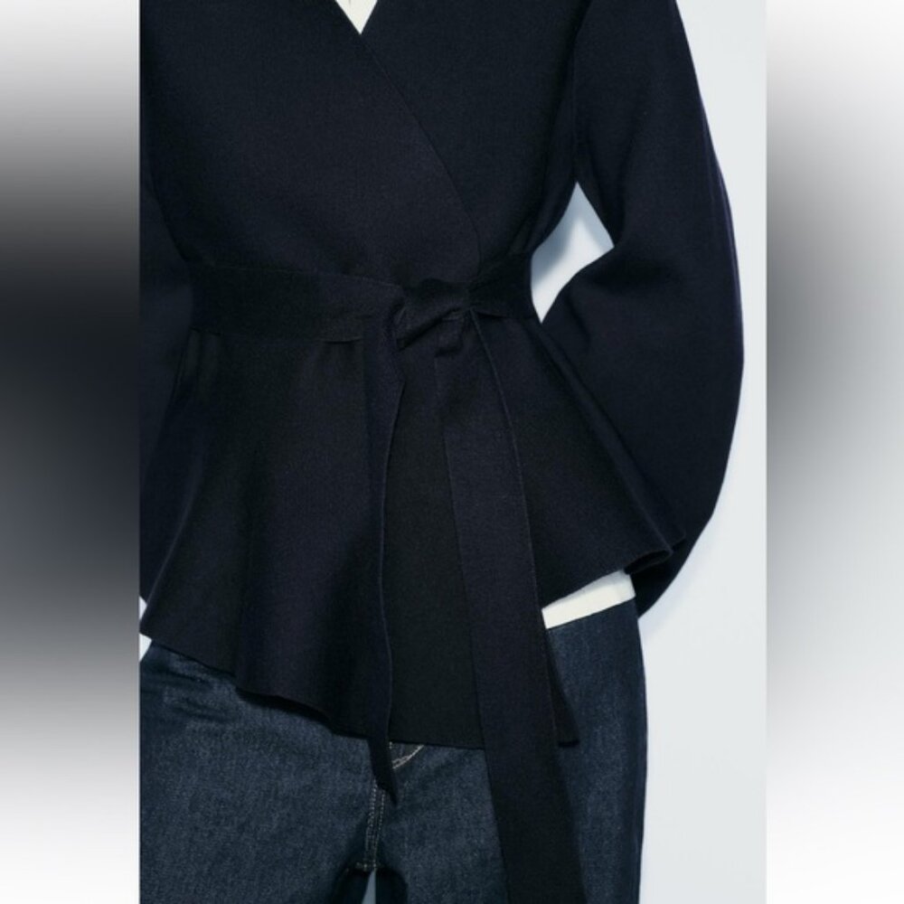 ZARA BELTED SHOULDER PAD KNIT BLAZER - Picture 3 of 6